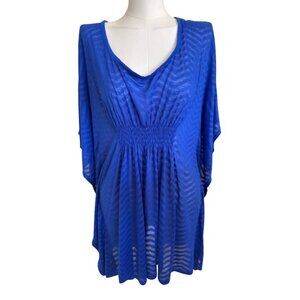 Catalina Blue V-Neck Kimono Sleeve Pullover Tunic Top Blouse Women's Sz M